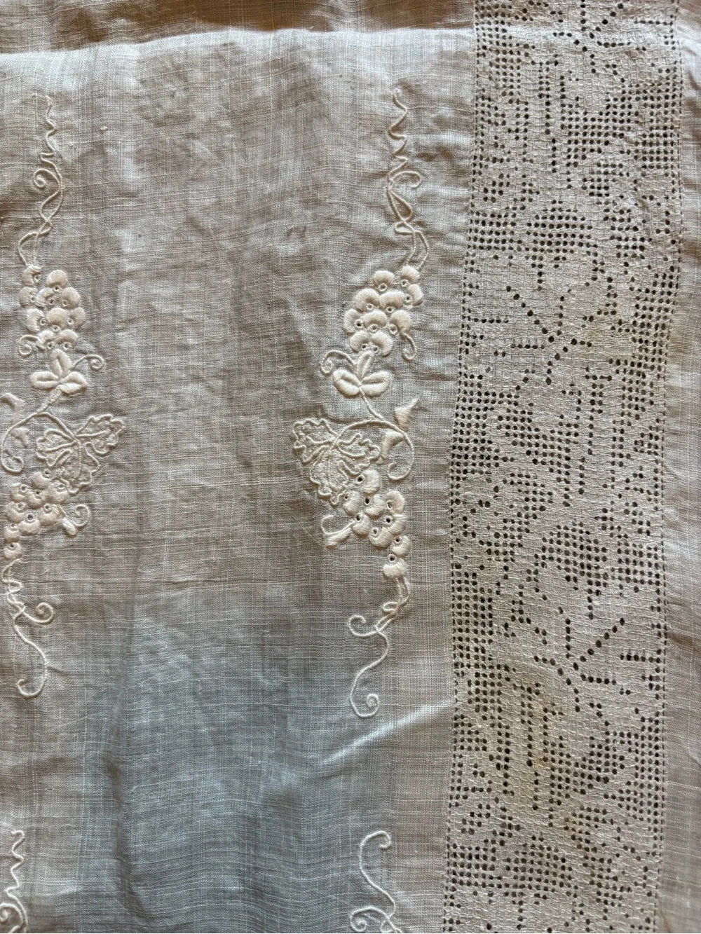 White Embroidered Linen Table Runner - Classic Home Accents